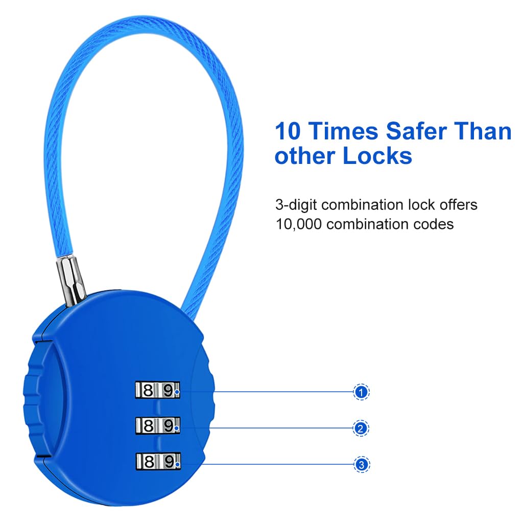 HASTHIP® 2Pcs Luggage Number Lock - 3 Digit Zinc Alloy Combination Lock Padlock, Outdoor Waterproof Padlock for School Gym Locker, Sports Locker, Fence, Toolbox, Gate, Case, Hasp Storage (Black&Blue)