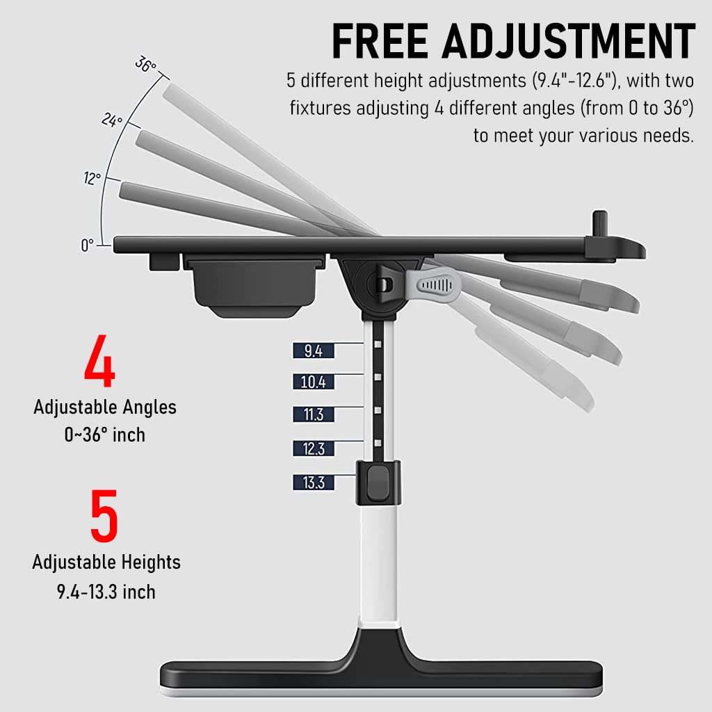 Verilux® Laptop Table with Foldable Legs Storage Drawer Tablet Slot Phone Stand Computer Table for Home Laptop Table for Bed Foldable Laptop Desk for Working, Eating, Writing, Drawing, 23.6