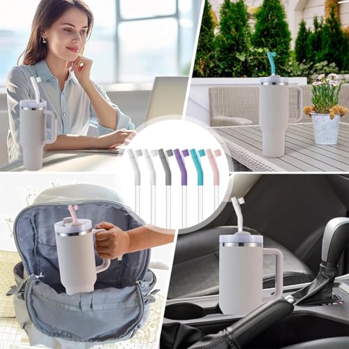 HASTHIP® 24PCS Straw Extender Caps Silicone Drinking with Dustproof Cap Transparent Bent Straws 2 Straw Cleaning Brushes Universal for 8-10mm Straws