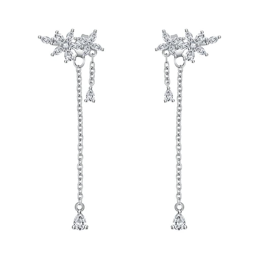 ZIBUYU® 1 Pair Women's Earrings, 925 Sterling Dainty Flowers Threader Tassel Chain Leaves Wrap Earrings Crawler for Women Gift