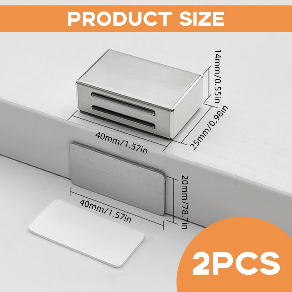 Serplex Magnetic Door Catches 2PCS for Cabinets with 10lbs Force and Adhesive Mount | Stainless Steel No Drill Latch