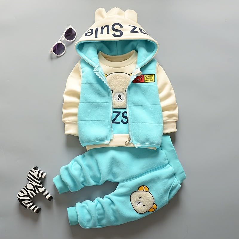 ZIBUYU Kids Winter Clothes Set for Toddlers with Hoodie Jacket and Pants 3 Pieces 100cm | Adorable Cartoon Design for Boys and Girls