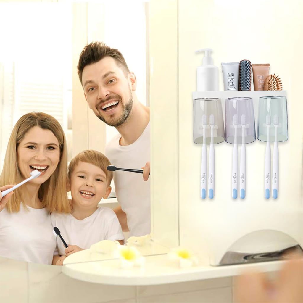 ZIBUYU Toothbrush Holder for Bathroom with 6 Brush Capacity featuring Dual Function | Wall Mounted Self Adhesive Toiletries Organizer