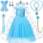 PATPAT® Elsa Dress for Girls 3-4 Years Sequin Frozen Princess Elsa Costumes for Girls Toddlers Fancy Dress Up with Wand, Gloves, Wig, Jewelry Set for Birthday, Party, Cosplay - Size 110