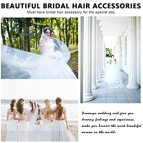 PALAY® Womens Polyester Bridal Veil 3M Wedding Cowl For Bride White Lace Edge Long Cathedral 1 Tier Drop Tulle Hair Accessories 3 PCS