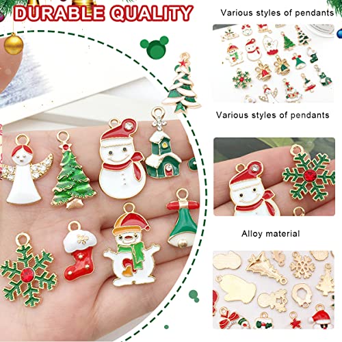 SANNIDHI® 100PCS Christmas Charms Pendants Kit Assorted Cartoon Gold Plated Enamel Pendant for Necklace Bracelet Jewelry Making DIY