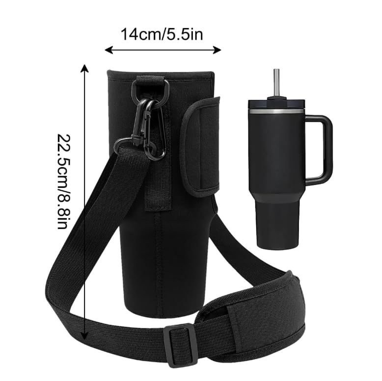 ZIBUYU Water Bottle Carrier Bag for Daily Use with Adjustable Strap and Black Fabric | Fits Most Tumblers