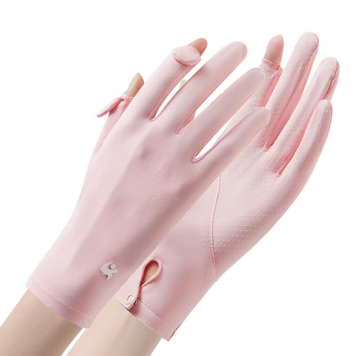 PALAY® UV Sun Protection Gloves for Women, Non-Slip Full Finger Touch Screen Gloves, Silk-Feel Cooling Gloves, Breathable Outdoor Sun Gloves for Cycling Driving Fishing - Pink, Snap Button Closure