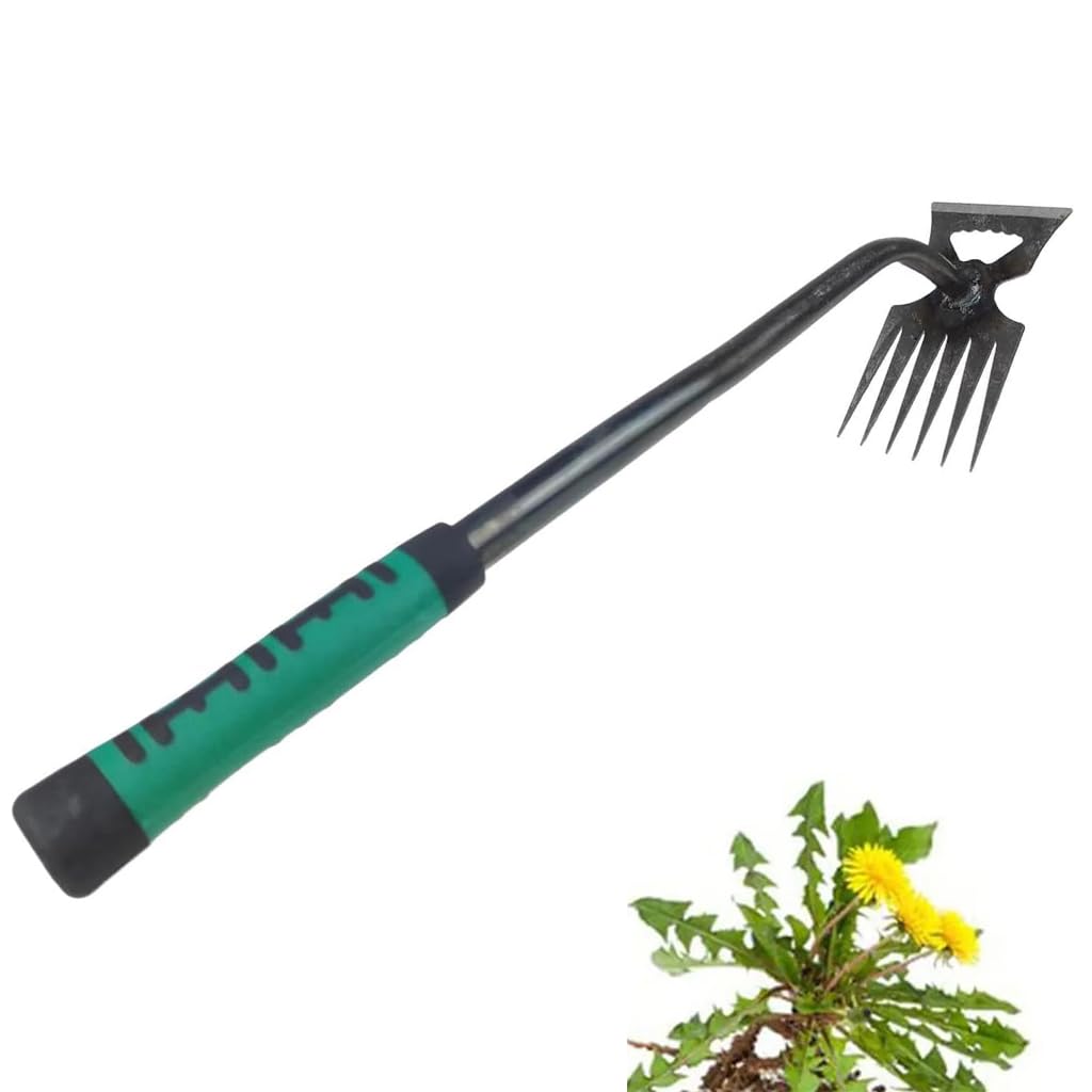 HASTHIP® Weeder Hand Tool, 40cm Garden Weeding Tool Steel 6-Claws Weeder Hand Tool with Rubberized Handle, Portable Weed Puller, Manual Weed Puller for Lawn, Garden, Plant Pot