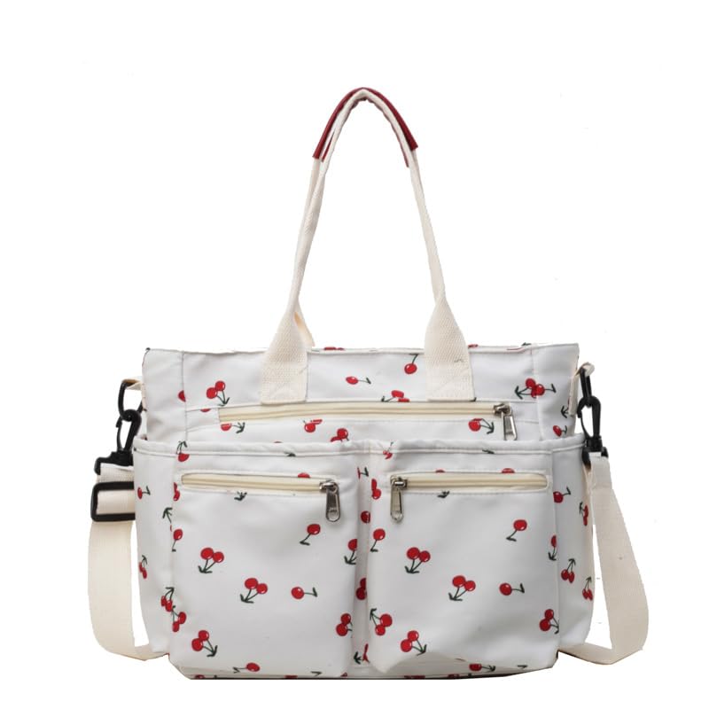 PALAY® Tote Bag for Woman Cherry Everyday Work Tote Large Canvas Bags with Multiple Pockets for Travel Daily Use