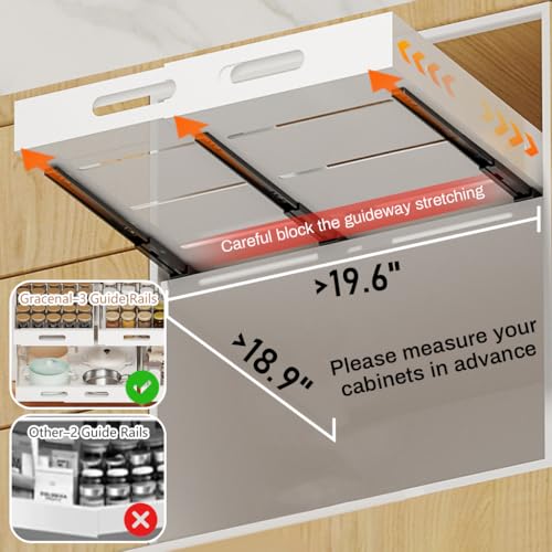 HASTHIP® Pull Out Cabinet Organizer 34-50cm Adaptable Width Design Carbon Steel Kitchen Closet Sliding Drawer No Drill Adhesive Integrated Rail 12.5cm x 34-50cm 3PCS