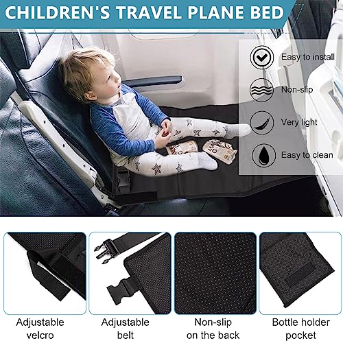HASTHIP® Airplane Footrest for Kids Combo, Toddler Travel Bed & Seat Extender, Anti-Slip Foot Hammock, Portable Accessories for Baby Travel, 79x44cm (Grey & Black)