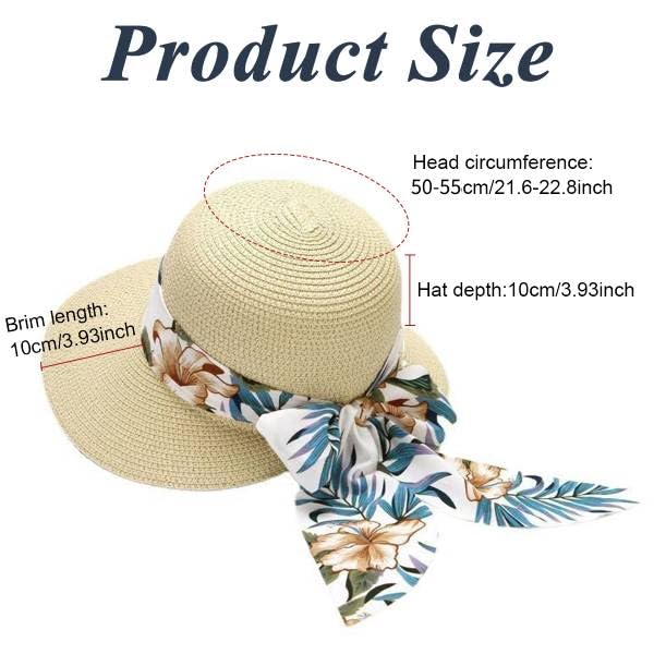 PALAY Straw Hat for Women featuring Wide Brim UV Protection and Floral Print Ribbon Beige