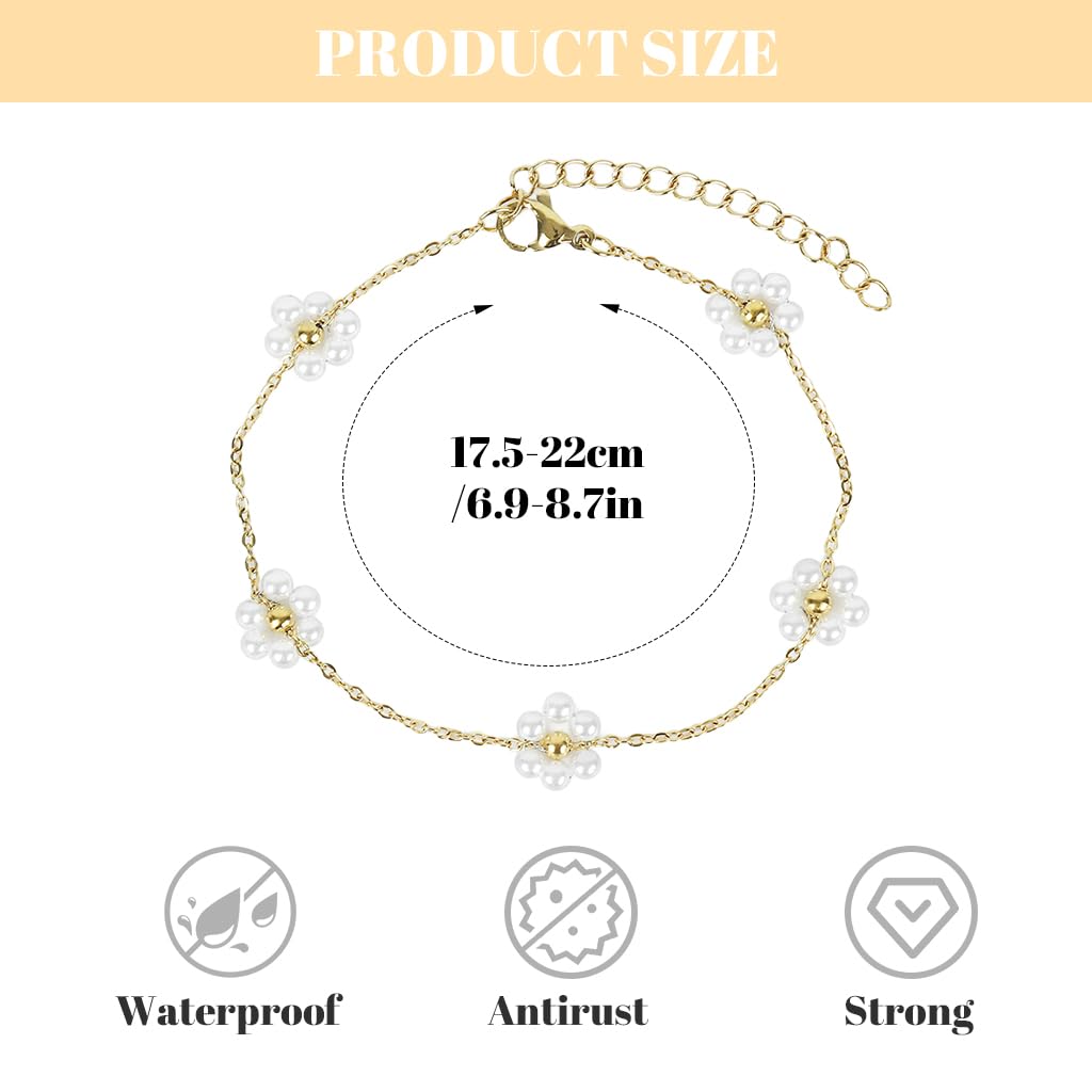 SANNIDHI Bracelets for Women featuring Pearl Daisy Flower Charm with Golden Titanium Steel | Elegant Gift for Girls and Sisters