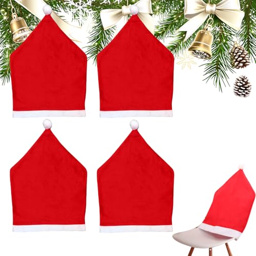 HASTHIP® 4PCS Christmas Chair Covers,Red Hat Dining Chair Slipcovers,Christmas Back Covers Kitchen for Xmas Holiday Festival Kitchen Bar Dining Room Table Decor