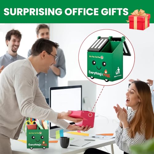 OFIFO® Wooden Desk Pencil Holder Cartoon Green Junk Box Desk School Supplies Organizer,Dual Compartment Design with Flip-up Lid,Self-Encouraging Decor Organizer