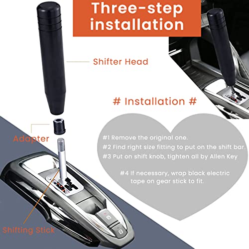 ZIBUYU® Car Gear Shift Knob Universal Shifter 7 Inch Aluminum Alloy Shifting Lever Stick Handle Fit Most Manual Automatic Vehicles with 8 10 12mm Adapters Black 3PCS