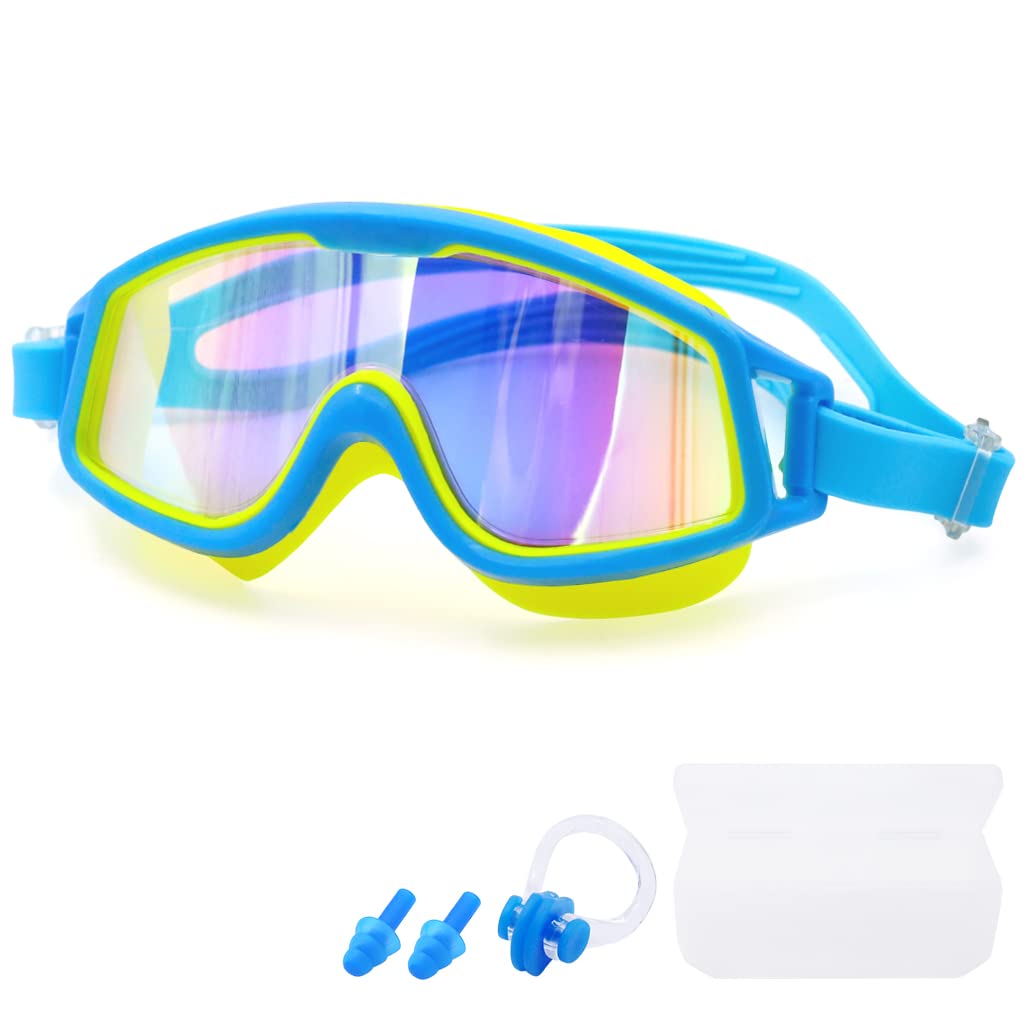 Proberos® Professional UV Protection Indoor Outdoor Swimming Goggles for Kids Leakproof Silicone Frame Anti-fog Swimming Goggles Adjustable Swim Goggles for Kids 4-16 Years Old, Blue