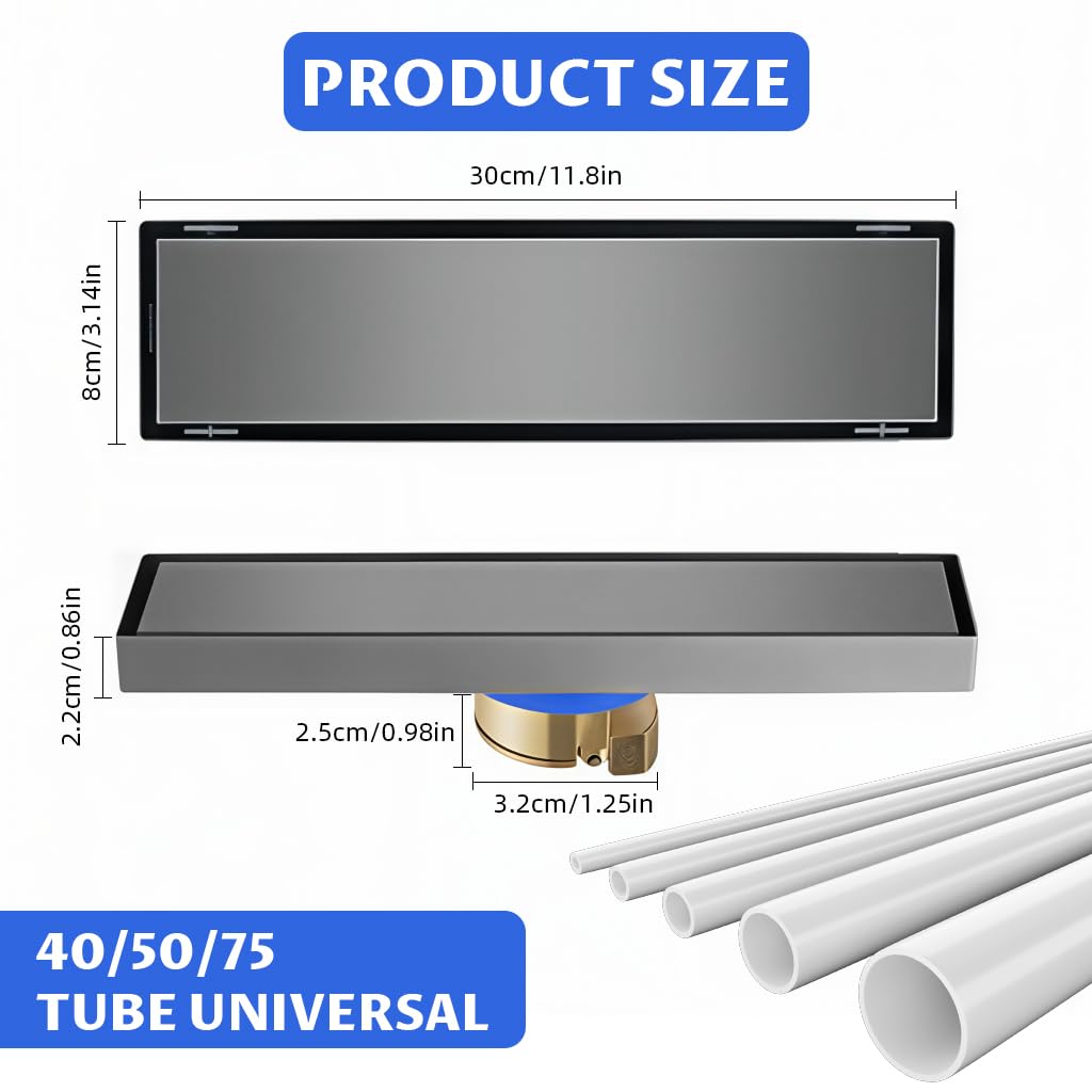 HASTHIP Bathroom Linear Shower Drain 30×8 cm for Modern Showers with Anti Odor System | Stainless Steel Flush Mounted Design