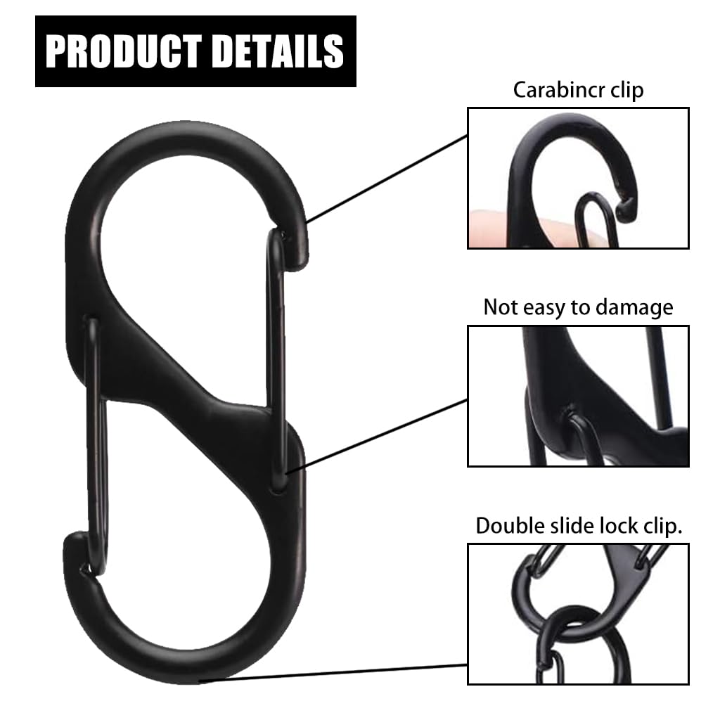 Proberos Carabiner Clip Set for Camping and Outdoor Use with Dual Hooks 40mm | 10 Pcs