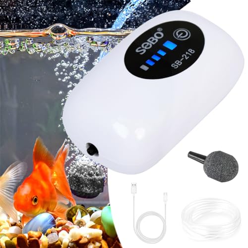 Qpets® Aquarium Air Pump Mini Fish Tank Air Pump USB Rechargeable Fish Tank Oxygen Generator Machine with Tube and Air Stone Portable Outdoor Fishing Air Pump Oxygen Generator