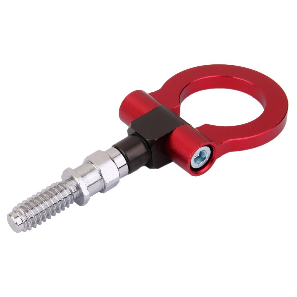Aluminum Anodized Racing Tow Hook for Front or Rear with Screw‑on Design in Red | Imported