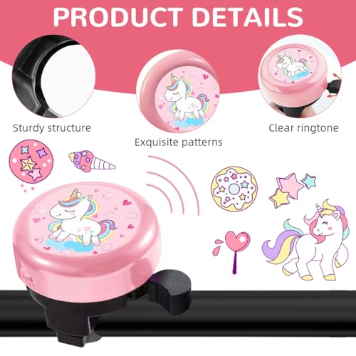 Proberos® Kids Bicycle Bell Pink Unicorn Cartoon Lightweight Steel Cycle Horn for 22mm Tube 3PCS