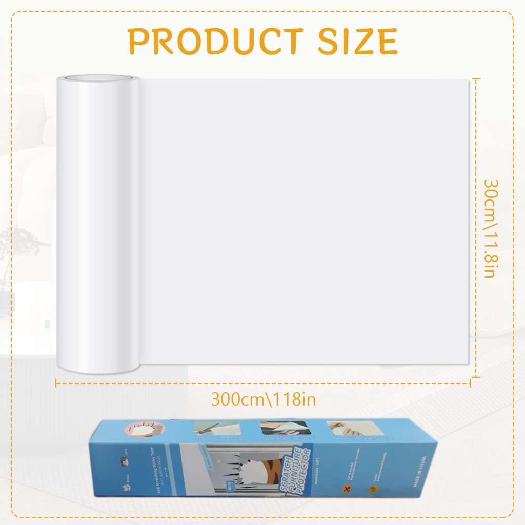 Qpets Leather Couch Protector Sticker for Cat Scratch Prevention with 30x300cm Transparent Self-Adhesive Film | Safe for Furniture and Pets