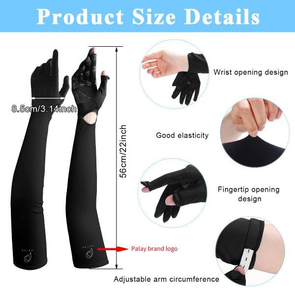 PALAY Hand Gloves for Sun Protection with Arm Sleeves featuring Cooling Nylon Ice Silk for Women | Black & Pink