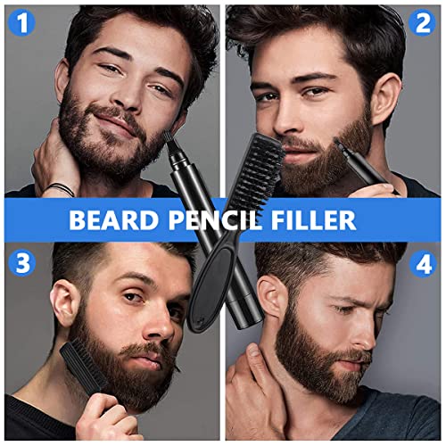 MAYCREATE® Beard Pencil Filler For Men Barber Styling Pen with Bristle Beard Brush Waterproof, Sweat Proof Natural Shaping Up for Men Beard, Moustache & Eyebrows(Dark Brown)