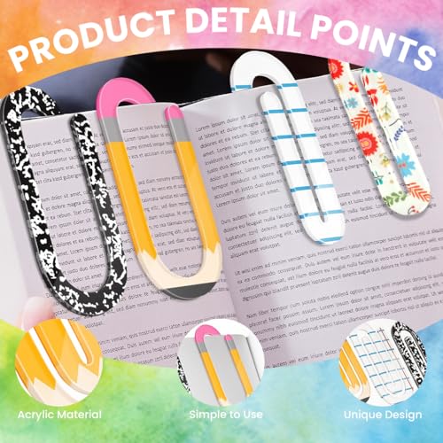OFIFO® 8 Pcs Back to School Acrylic Paper Clips Clear Acrylic Jumbo Clips for Back to School Supplies Heat Transfer DIY Crafts Office Decor-Multicolor