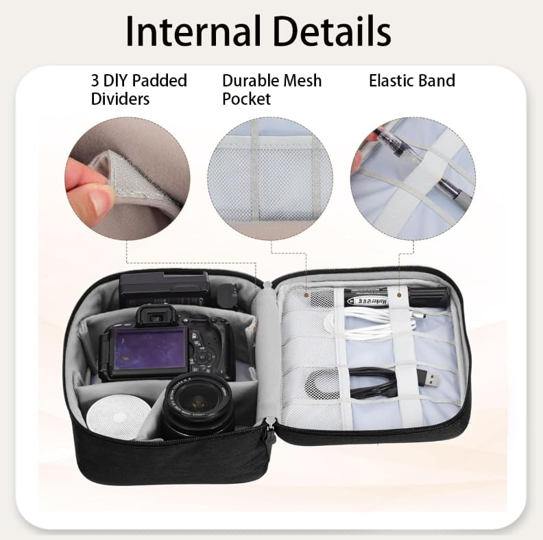 Zibuyu Electronic Travel Organizer Bag for iPad and Cables with 3 Dividers featuring Waterproof 300D Fabric | Ideal for Work and Travel