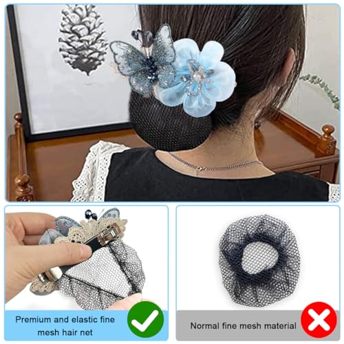 MAYCREATE® Women Hair Clip Butterfly Decal Bun Net Hairnet for Work Daily Dancer Nurse Blue 3PCS