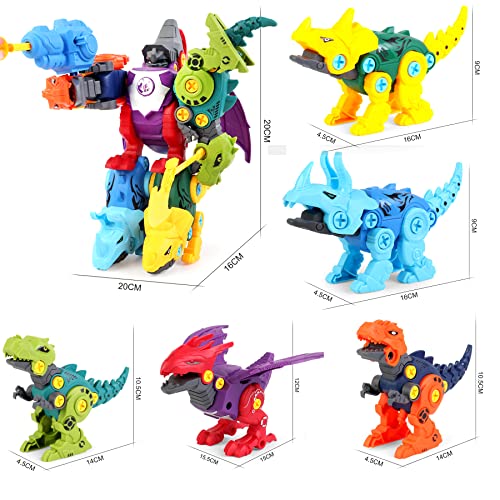 PATPAT® Dinosaur Toys for Kids, Dinosaur Robot Transformers Toys STEM Construction Building Toys for Kids, Dinosaur Toys with Screwdriver Building Blocks Gifts for Kids 3 - 8 Year Old (5 PCS 9-16cm)