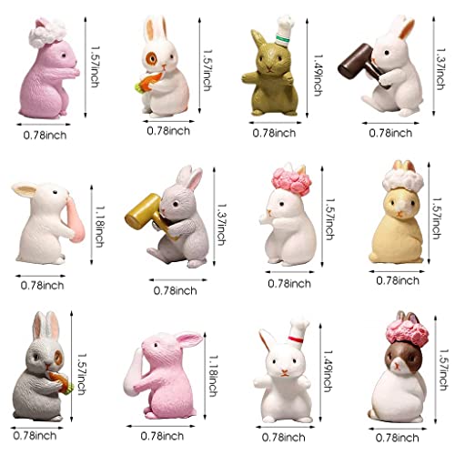 HASTHIP® 12 Pcs/Set Rabbit Miniature Decorative Showpiece, Fairy Garden Miniature Rabbit Figure Mini Bunny Animal Figures Crafts Ornament Accessories for Home Décor