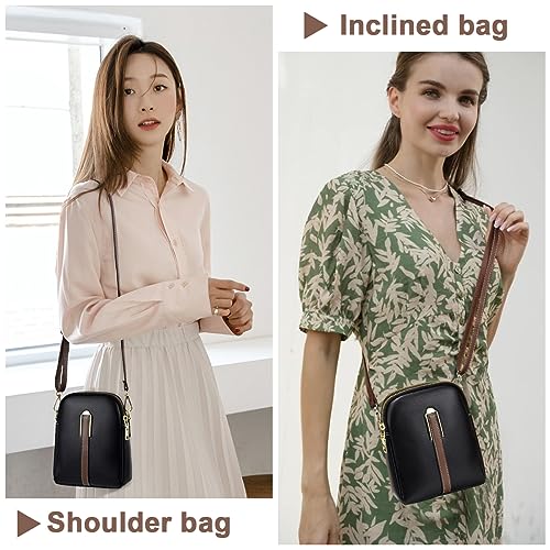 PALAY® Sling Bag Stylish PU Women Crossbody Phone Double Layer Daily with Detachable Shoulder Belt Casual Zipper Pouches Gift for Women 2 PCS