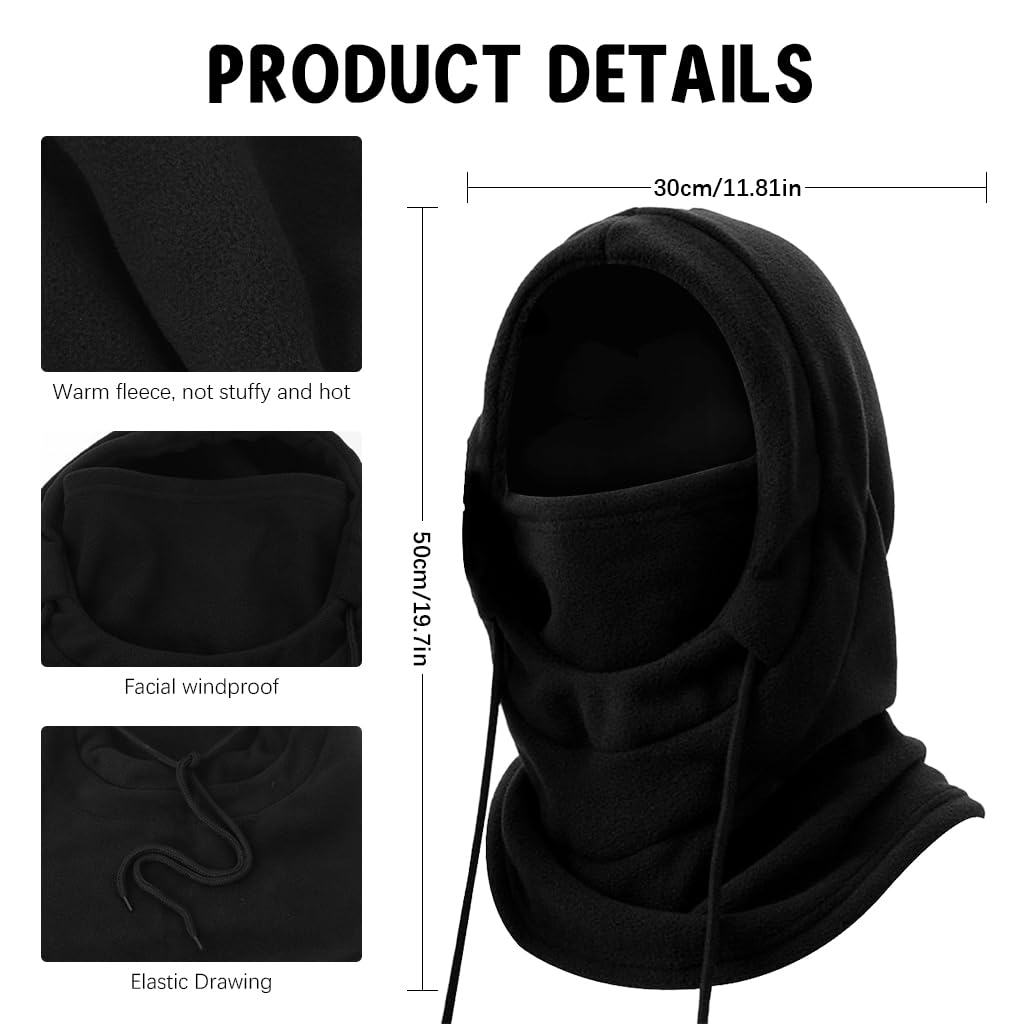 Venzina® Balaclava for Men, Winter Face Mask Hat for Women, Windproof Thermal Winter Hat Ski Mask, Fashion Outdoor Warm Fleece Balaclava with Strawstring for Motorcycle Bike Cycling Neck Warmer