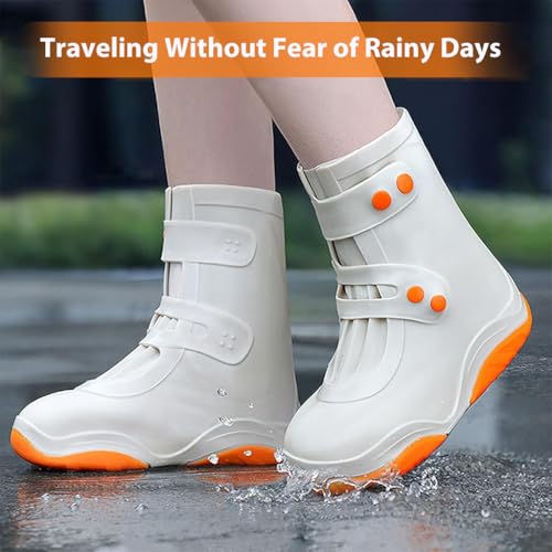 PALAY® Silicone Shoe Rain Cover for Men Women Waterproof Outdoor High Top Anti-slip Puncture Proof Sole Design with Button Closure US Size 7.5-9 2 PCS