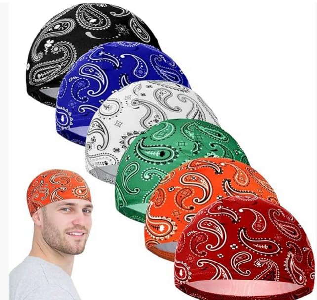 Proberos® 6 Pcs Cap for Men Motorcycle Helmet Liner Cooling Skull Cap Men Women Sweat Wicking Beanie Bicycle Running Head Wrap Multicolour