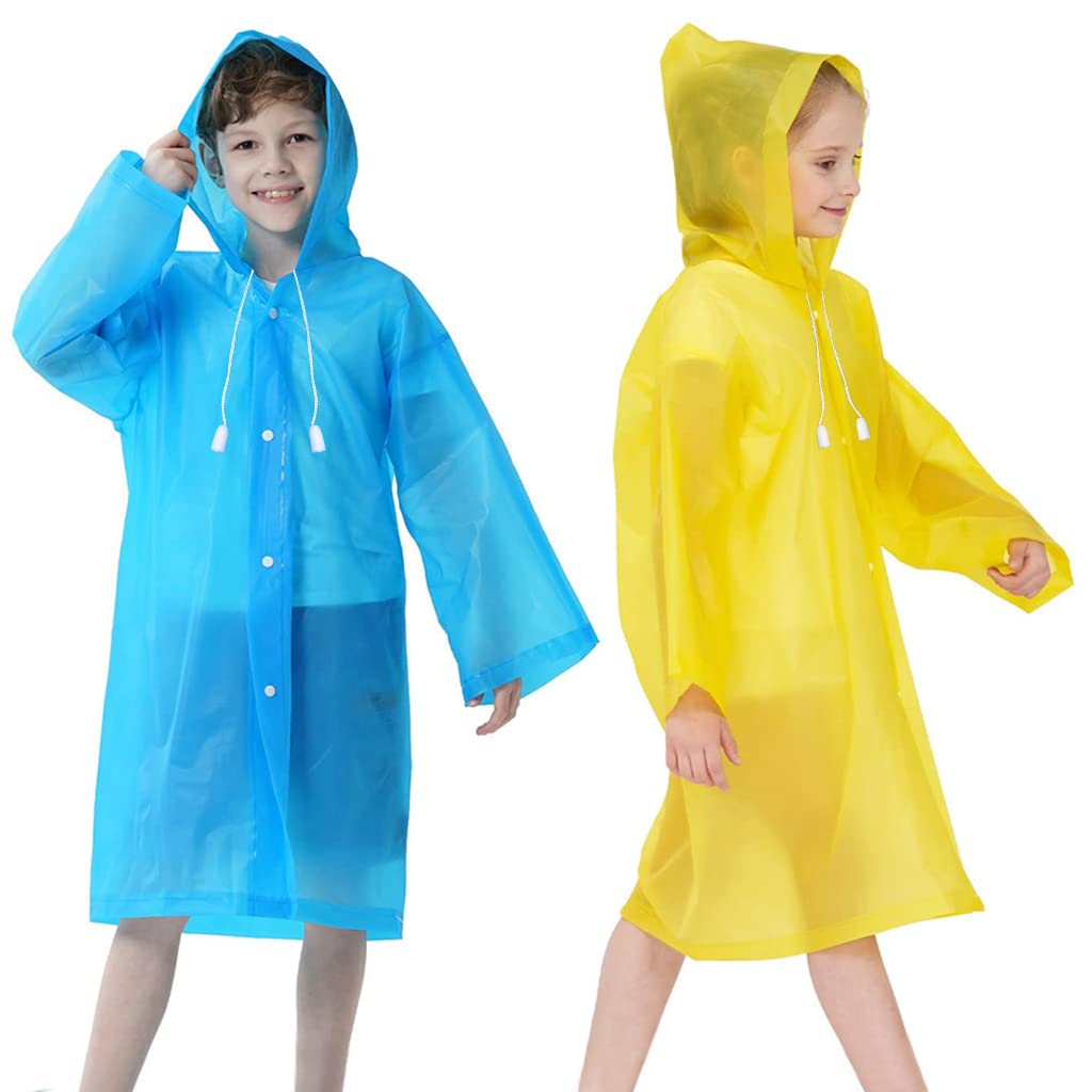 PALAY® 2Pcs Raincoat for Kids Boys Girls with Hood, Thicken Polyester Rain Ponchos Coverage, Bright Color Reusable Raincoat for 6-13 Years Old Kids for Camping, Hiking, Music Festival, Outdoor