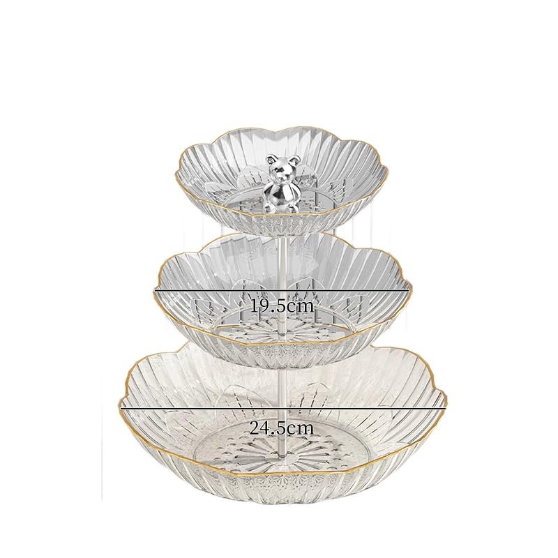HASTHIP® 3 Tier Fruit Tray Rack, Dessert Cup Cake Holder Tower Reusable Tiered Serving Tray with Metal Rod Pastry Platter for Wedding, Birthday, Tea Party-ClearPlastic