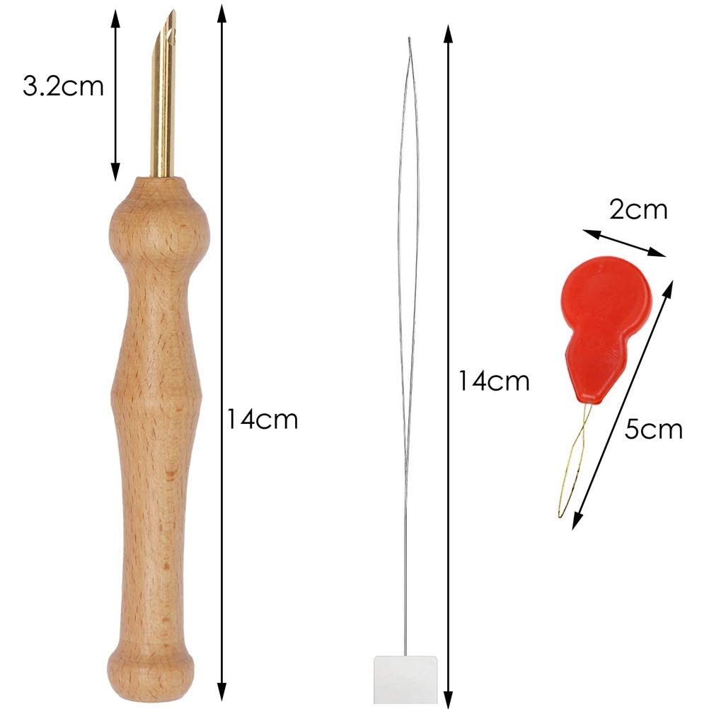 HASTHIP 2 Pack Punch Needle Wooden Embroidery Pen Punch Needle Set Large Punch Needle with Needle Threader for DIY Craft Stitching Applique Embellishment