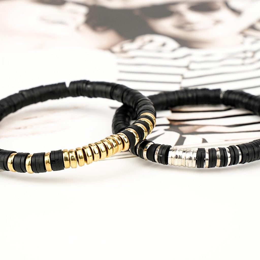 SANNIDHI Clay Beads for Bracelet Making Kit with 2500pcs Polymer Clay & Crystal Line | Black White Beads and Spacer Set for DIY Jewelry