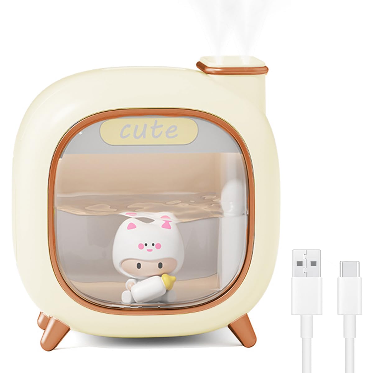 HANNEA® Humidifier for Room with Night Light, 500ml Cartoon Essential Oil Diffuser for Home Fragrance Silent USB Charging Aroma Diffuser Electric Cute Humidifier for Cold and Cough with Auto Shut-Off