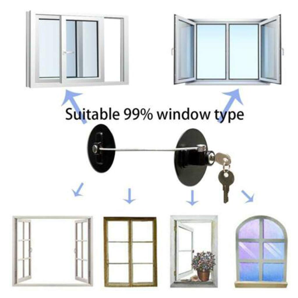 velneet Window Refrigerator Child Safety Limit Lock for Sliding and Hanging Windows with 20cm Cable featuring Rotatable Lock Cylinder and Zinc Alloy Body