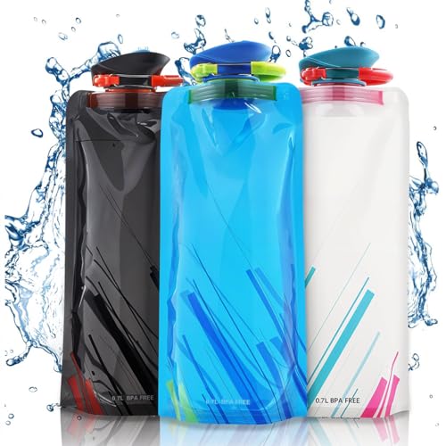 ZIBUYU® 700ml Water Pouches Portable Water Bottles Sport Drinking Bottles Leaking Proof Soft Water Pouches with Quick Release Buckles Refillable Drinking Bottles for Running, Hiking, Workout, 3Pcs