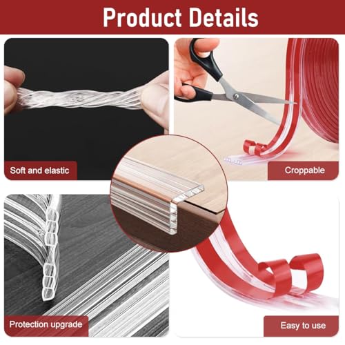 SNOWIE SOFT® 3.3Ft Transparent Corner Protector for Baby 2mm Thick Table Edge Guard Air Bubble Cushion Peel Stick Childproofing Bumper for Tables Desks Cabinets Safety Products Home 2PCS