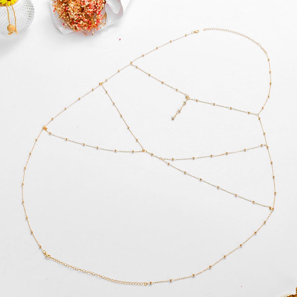 SANNIDHI Body Chain for Women featuring Layered Rhinestone Design in Gold | Stylish Beach Jewellery
