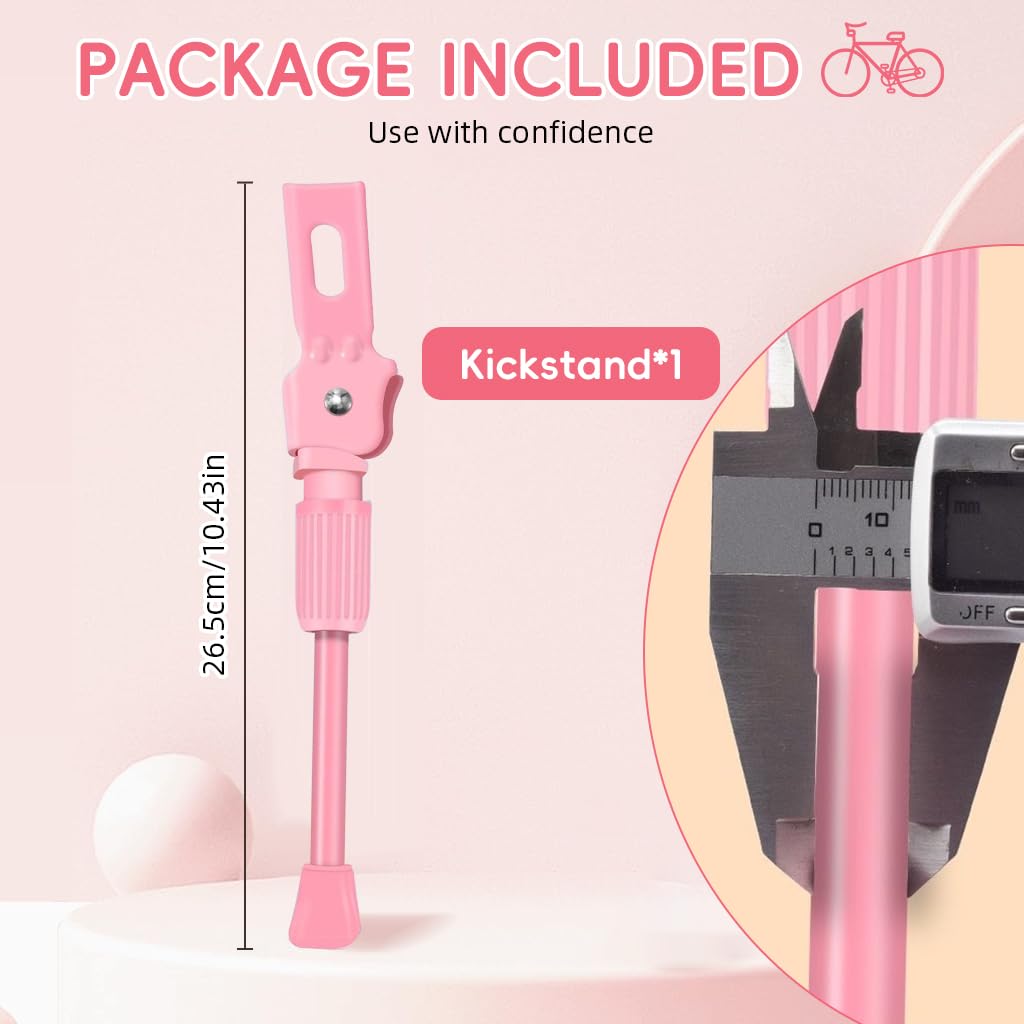 Proberos Kids Bicycle Kickstand for 20 Inch Wheels featuring Spring Loaded Mechanism and Reinforced Metal Pink 3 PCS