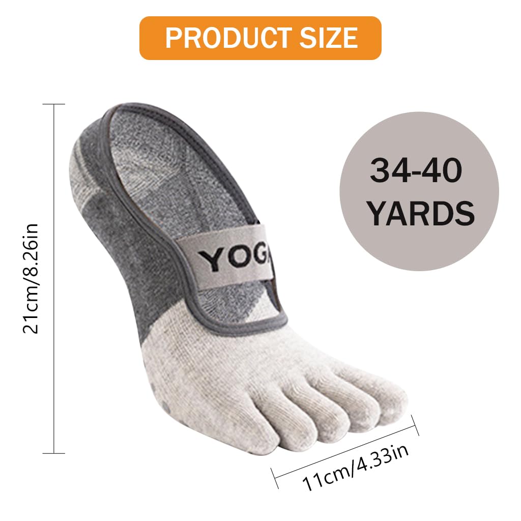 PROBEROS Women Classic Cotton Non Slip Yoga Socks for Pilates Barre and Ballet | 2PCS Grey Grip Design